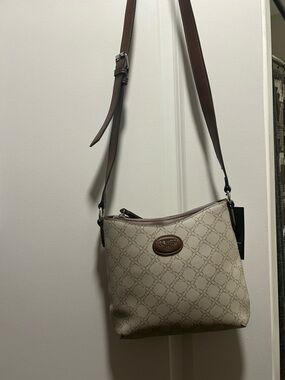 Nine West Beige Crossbody Bag with Brown Leather Strap